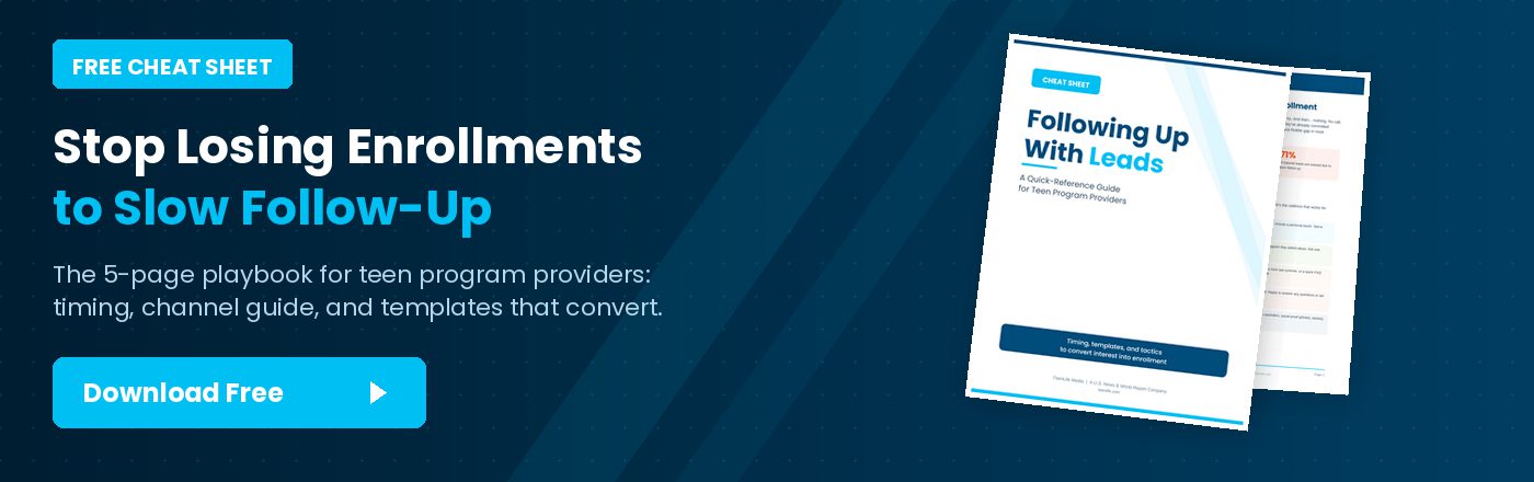 Download the free Following Up With Leads cheat sheet for teen program providers
